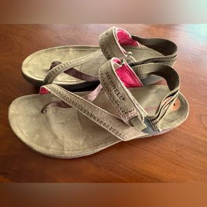 Tan Merrell sandals with Velcro closure